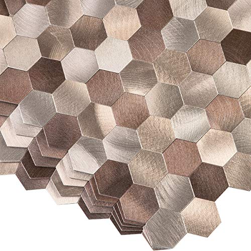 Decopus Metal Mosaic Tile Backsplash Peel And Stick (Hexagon Shape) For Kitchen Bathroom Wall Accents Fireplace Stick On Mosaic Tile #TOP1