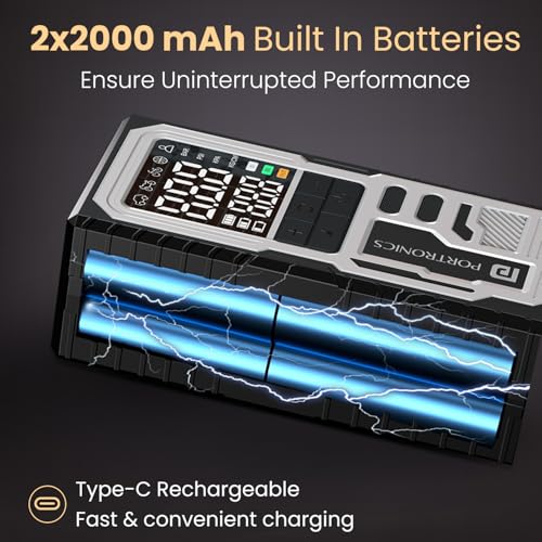 Image of Portronics Vayu 10 Type-C Rechargeable Tyre Inflator, 2 x2000 mAh Batteries, Digital Display, 150 PSI, Preset Modes, Flashlight with SOS, Pressure Detection, for Cars, Bikes, Bicycles & Sport Balls