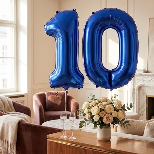Image of Number 10 Balloon Foil Mylar Balloons for Birthday Party Decoration (Navy Blue, 32 Inch)