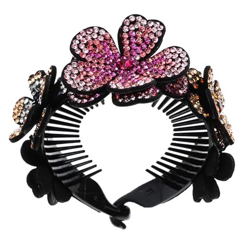 Pinza para cabello de flores y gemas: soporte para moños elegante en cuero y ABS