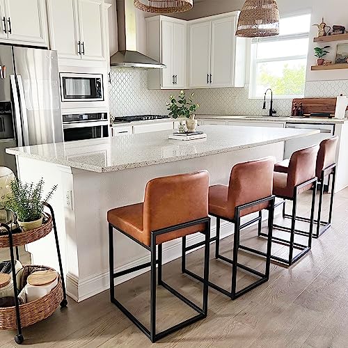 PHI VILLA Brown Leather Bar Stools