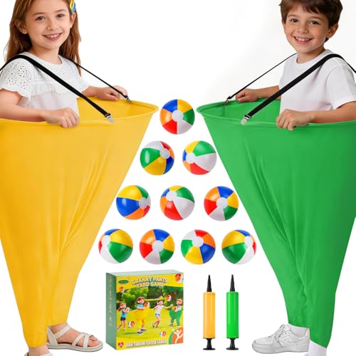 17 PCS Granny Pants Yard Game Easter Games Set 2 Oversized Granny Pants with 10 Balls 2 Air Pumps Outdoor Tossing Games for Kids Backyard Lawn Easter Carnival Party Reunion Gathering 4+ Ages