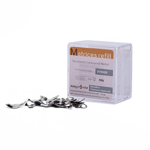 Miniatura 23 de Bandas de matriz dental, 100 unidades, sistema de matrices metálicas contorneadas seccionales de 50 μm+2 anillos Delta para recambio interproximal