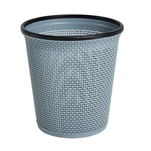 Zuvo Waste Paper Basket and Bin and Trash Bin in Plastic - Rattan Style with a Contemporary Look. Waste Bin for Kitchen, Home or Office 11.5 Inch Tall (Blue)