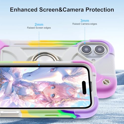 Image of MARKILL Compatible with iPhone with Built-in 360Rotating Ring Stand, Military Grade Drop Protection Full Body Rugged Heavy Duty Case Durable Cover (Rainbow White, iPhone 17)
