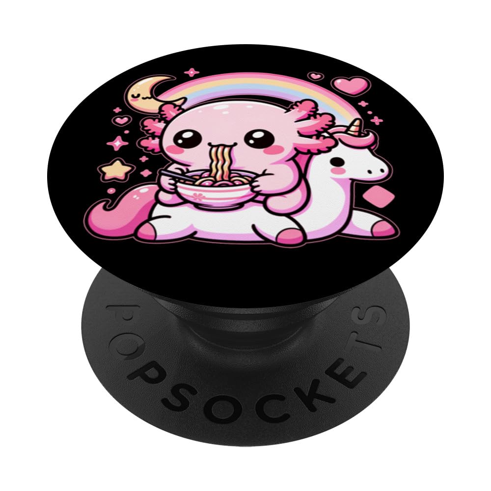 Anime Kawaii Axolotl Eating Ramen Noodles Kids Teen Girl Boy PopSockets Adhesive PopGrip