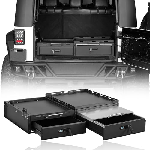 Hooke Road JK JL Trunk Drawer System Cargo Storage Organizer for 2007-2025 Jeep Wrangler JK JL Unlimited 4-Door, Fridge Slide Mount Tailgate Lock Box
