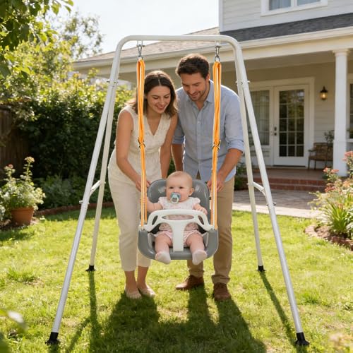 Image of 2 in 1 Toddler Swing & Jumper with Frame, Outdoor, Indoor, Baby Swing with Safety Belt for Indoor and Outdoor Use, Foldable Metal Stand & Clear Instructions, Easy to Assemble