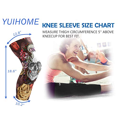 Yuihome Knee Pads Basketball Leg Sleeves Pair Anti-Slip Tights Long Floral Skull Youth Kids Adult #TOP4