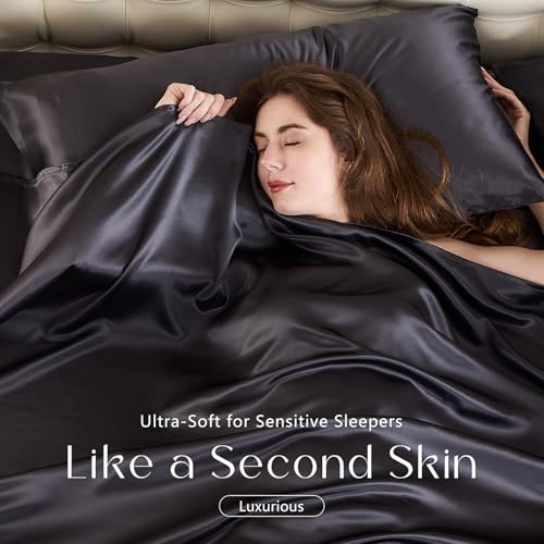 ZIMASILK 100% 19 Momme Pure Mulberry Silk Bedding 4-Pieces Set for Sleeping, Soft, Breathable & Hypoallergenic,for Hair & Skin Care (Queen Gray) - Image 5