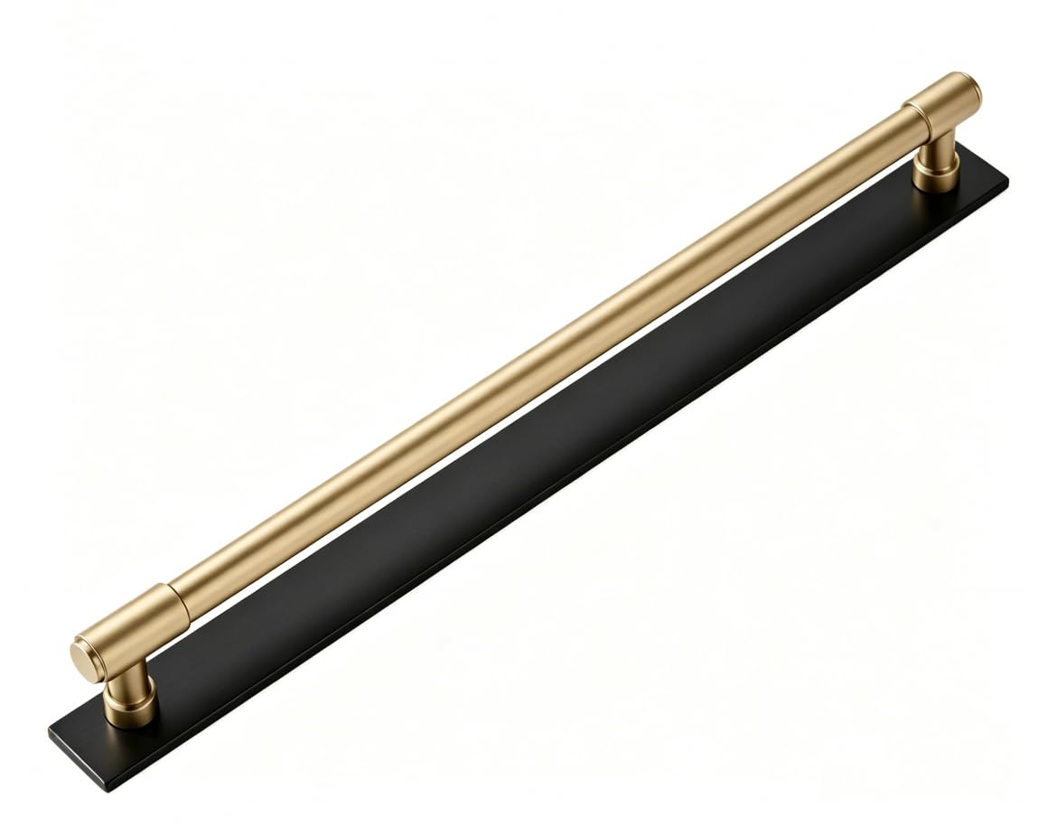 Khtumeware 1 Pack Appliance Pull 18 Inch(457 mm) Center Champagne Bronze Cabinet pulls and Matte Black Solid Backplate Cabinet Pulls Kitchen Cabinet Hardware for Cupboard Drawer Pulls image