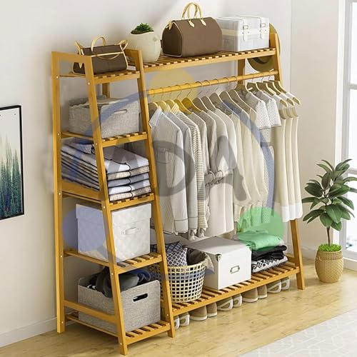 ADA® Premium Natural Heavy Duty Bamboo Clothe Garment Stand, 5 Tier Storage Shelves Closet Organizer for Bedroom, Living Room and Entryway, (Size-80 * 40 * 140cm) ADA® Premium Natural Heavy Duty Bamboo Clothe Garment Stand, 5 Tier Storage Shelves Closet Organizer for Bedroom, Living Room and Entryway, (Size-80 * 40 * 140cm)