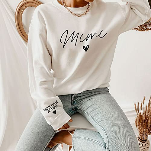 NAZENTI Personalized Embroidered Mama Sweatshirt, Mom Sweatshirt, Custom Mama with Children's Name on Sleeve, Mother's Day4