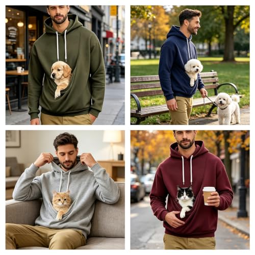 Men's Pet Carrier Hoodie Kangaroo Pocket Cat Dog Casual Fall Sweatshirt - image 2