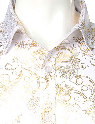 ZEROYAA Men's Luxury Paisley Shiny Printed Slim Fit Short Sleeve Button Up Dress Shirt3