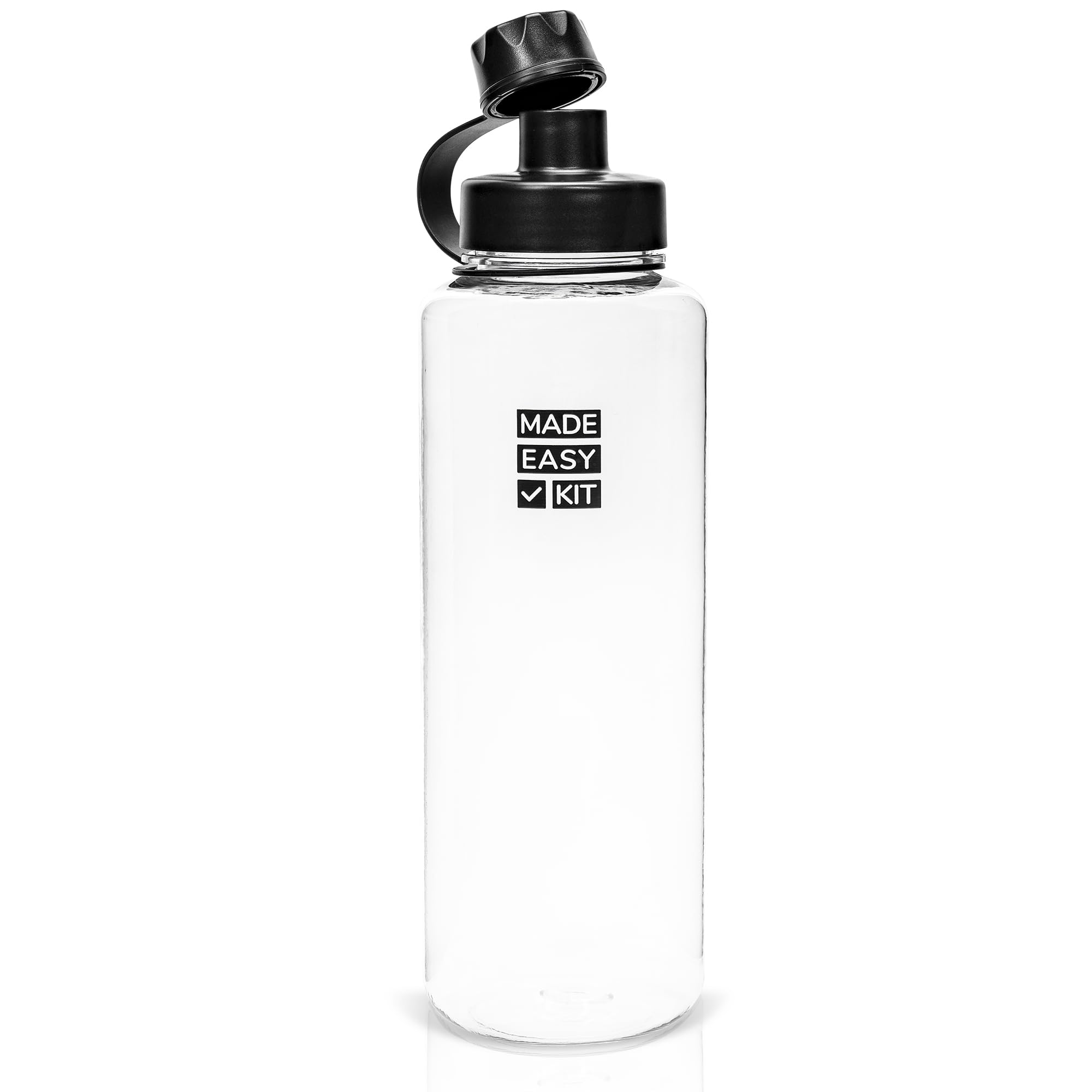 Made Easy Kit Tritan-Kunststoff-Wasserflasche – revolutionärer Deckel, breite und schmale Öffnungen – BPA-freie Wasserflasche, spülmaschinenfest (groß und groß (1,4 ml), transparent)