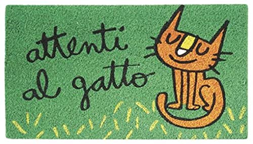 Laroom Zerbino Verde attenti al Gatto, 40x70xH1,8cm