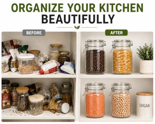 Image of Vasukie 2000ML Glass Jars With Airtight Leak Proof Lids | Wide Mouth Storage Canister Jars Perfect for Kitchen Canning, Dry Food, Spices, Pickle, Coffee, Tea, Snacks, Sugar, and More (Pack Of 3)