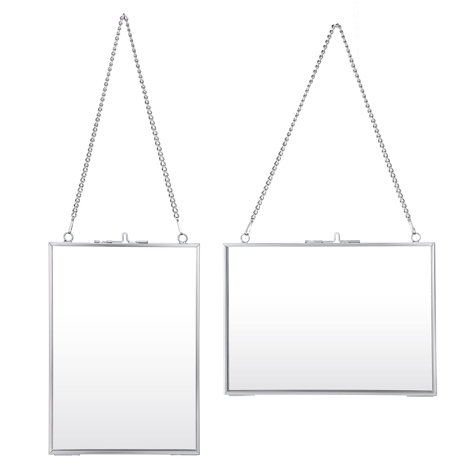 SumnaCon Set of 2 Glass Hanging Picture Frame Wall Art Display, Decorative Wall Mounted Photo Frame for Picture, Artwork, Specimen (5 * 7 inch) (Silver)