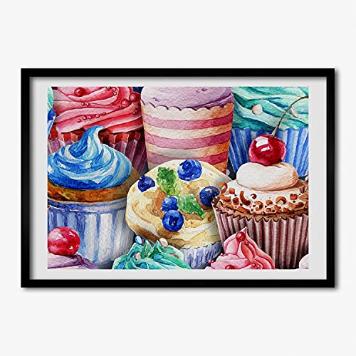 Affiche et cadre en bois 70x50 cm Tulup pour raviver un mur blanc avec des cupcakes colores