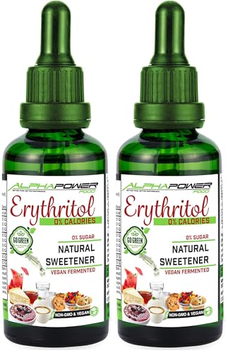 ALPHAPOWER FOOD, Edulcorante Cero Calorias, Erythritol - Eritritol 100% natural y vegano I alternativa de azúcar, dulce como el azúcar. Ideal para repostería, bebidas y dietas (Paquete de 2)
