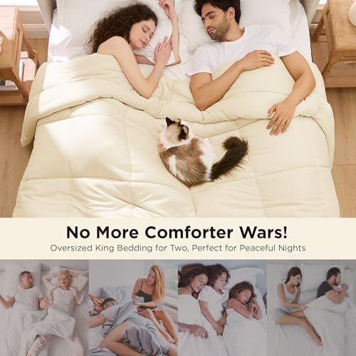 Image of Bedsure Comforter Duvet Insert - Quilted Comforters Oversize Queen, All Season Duvet, GentleSoft Down Alternative Bedding, with 8 Tabs, Gifts for Women /Men, Cream,Oversize Queen 98 x 98 Inches