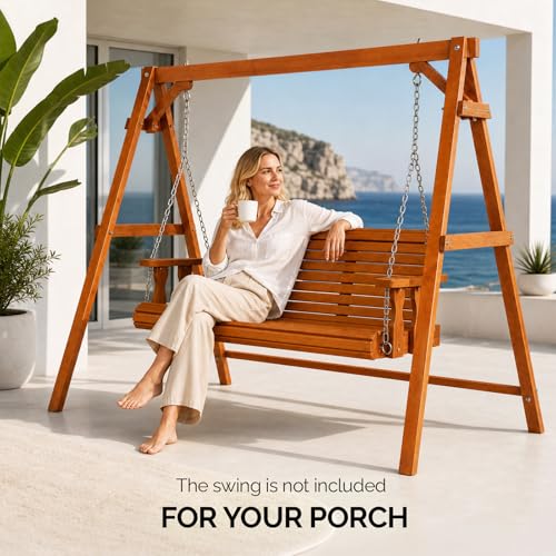 Image of VINGLI 6.9FT Wooden Porch Swing Frame for 5FT Swing, Brown