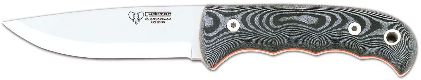 Cudeman Cuchillo 148-M Bushcraft hoja de acero inoxidable Böhler N-695 de 11 cm empuñadura de micarta negra de 11,5 cm para caza, pesca, supervivencia y bushcraft + Portabotellas