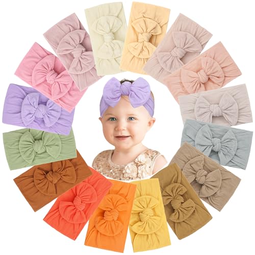 Image of JOYOYO 16 Colors Soft Wide Turban Baby Headbands with 4.5 inches Hair Bow Headwraps for Baby Girls Infants Newborn Hair Accessories Toddlers Kids and Children