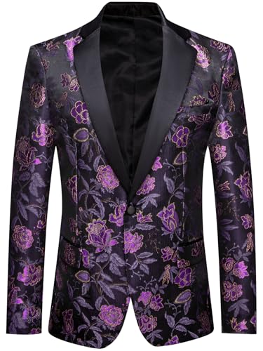 Image of Barry.Wang Mens Floral Blazer Suit Jacket Notched Lapel Casual Sport Coat