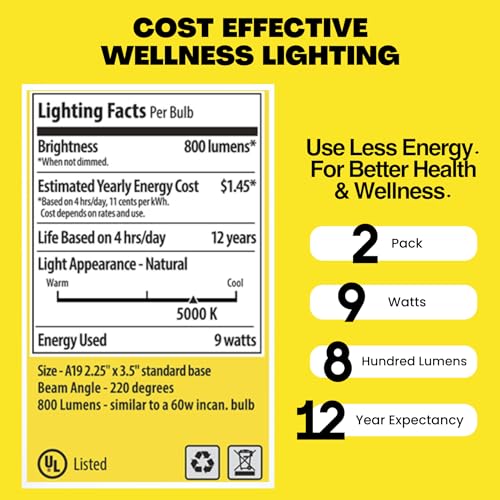Norb SUN-A19-9W Everyday Sun Light Bulb - Full Spectrum Wellness Lighting With Sun-Mimicking Technology thumb #6