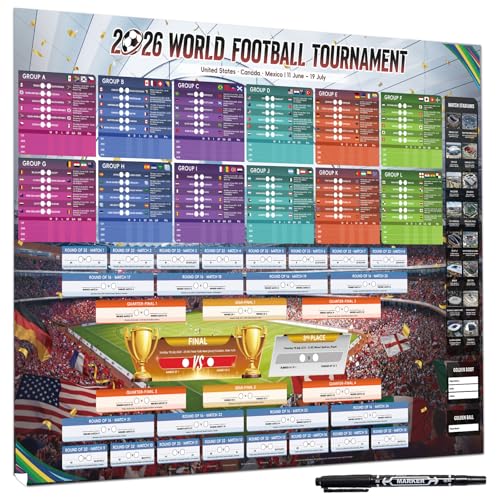 AhfuLife Extra Large World Cup Wall Chart for Party Decorations 2026-100 x 70cm World Cup WallChart Schedule Poster - Includes 48 Teams Group Knockout Final Results Wall Calendar for Football Fans