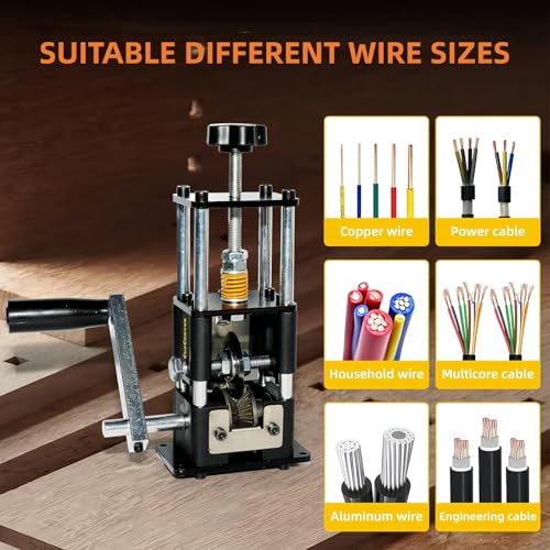 Image of Xfopz Wire Stripper Machine,0.04 inch-1 inchInches Manual Wire Stripping Machine,Hand Crank Copper Wire Stripper, Portable Steel Frame Drill Powered Stripping Tool for Scrap Copper Wire Cable Recycling