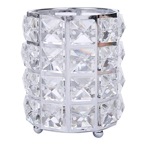 DeepGreenForest メイクブラシホルダー ブラシ立て おしゃれ ブラシホルダー メイクブラシ立て メイクブラシケース 円筒型 クリスタル 化粧筆 ペン立て シルバー