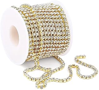 Crystal Rhinestone Close Chain Clear Trimming Claw Chain Sewing Craft Supplies with Gold Bottom Sew On Trim for Jewellery Making
