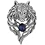 Silver Wolf Head Blue Gem