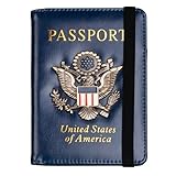 TOURSUIT RFID Blocking Passport Holder for Women Men, Leather Passport Travel Wallet with Metal 3D Metal Badge, Travel Document Holder Cover Accessories (Dark Blue)