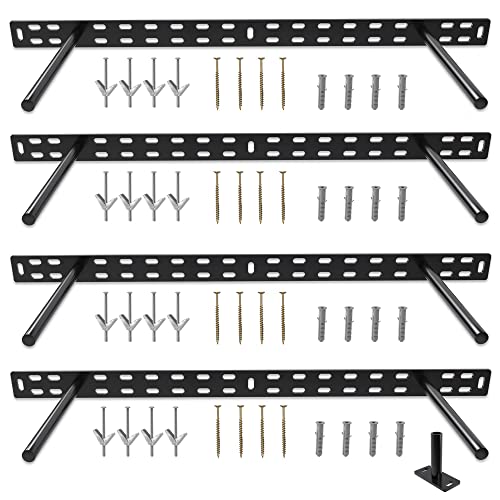 Hungsmart - 4 x 22 inch Heavy Duty Floating Shelf Bracket - Long Wall Shelves Support, Hidden Floating Shelf Hardware, Black Shelf Brackets, Perfect for Kitchen/Nursey/TV Wall Shelf Decor (8 inch rod)