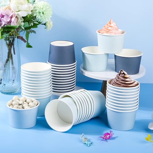 Image of AimFun 60Pc Dusty Blue Treat Snack Cups Paper Ice Cream Cups 8oz | 4 Colors Gradient Color Disposable Dessert Bowls for Hot Cold Soup Birthday Baby Shower Wedding Party Supplies