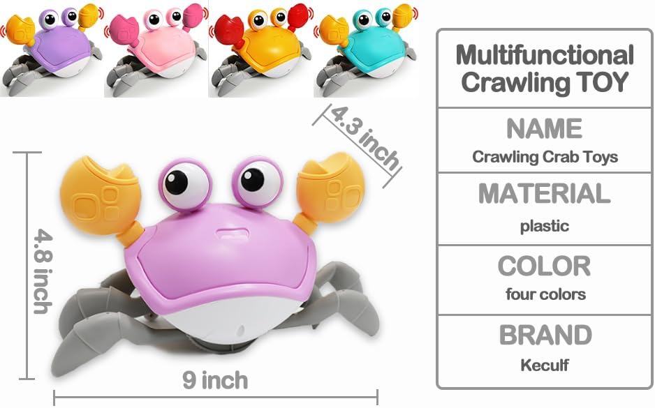 Miniatura 7 de Juguetes de cangrejo para bebés, juguete de cangrejo que camina con botón de música (evita automáticamente obstáculos), juguetes interactivos para