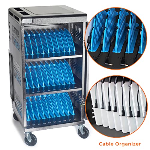 Metateel Fully Assembled 30 Bay Mobile Charging And Storage Cart For Ipad,Chromebook And Laptop Computer With Keypad Lock,Up To 14-Inch Screen Size,Surge Protection,Front & Back Access Locking Cabinet #TOP3