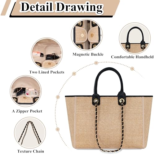 Image of Medium Canvas Tote bag for women Casual Shoulder Work Bag Everything Handbag with Removable Chains