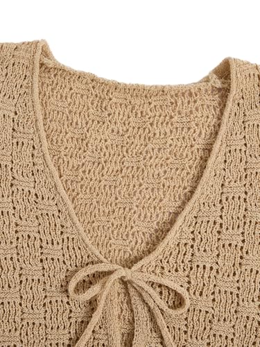 Image of GORGLITTER Women's Tie Front Cardigan Crochet Sleeveless Open Front Tie Cropped Cardigan Sweater Vest Tops