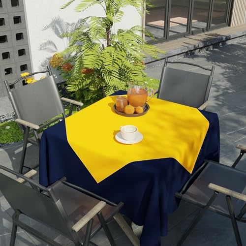 Image of Encasa XO Dining Table Cover Cloth for 4 Seater | 90x90 cm Cotton Canvas Square Table Cloth | Machine Washable Tablecloth for Indoor & Outdoor Use - Sunbeam Yellow Solid Color