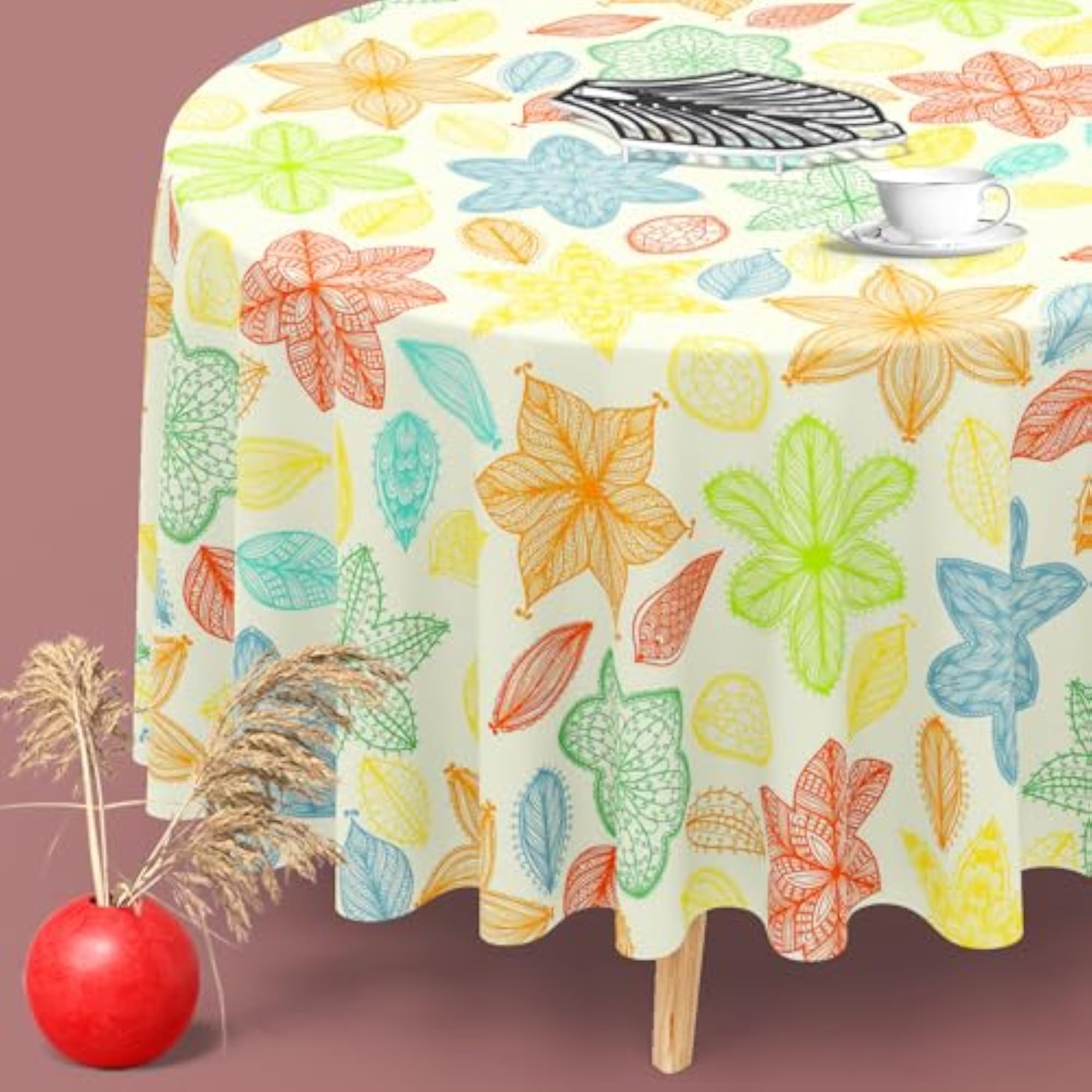 Ornate Leaves & Flowers Table Cloth Cover for Dining