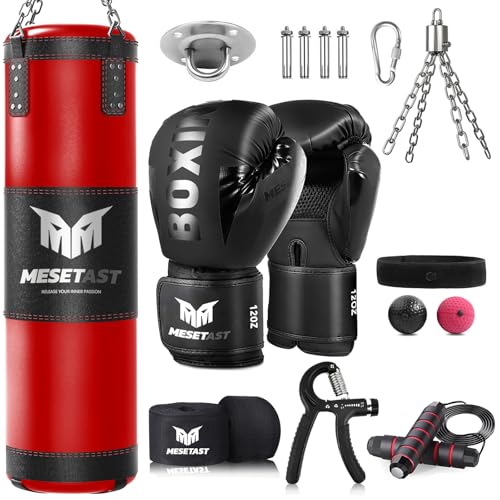 Mesetast Punching Bag for Adults, 4ft Heavy Boxing Bag Set with 12 OZ Gloves for MMA Karate...