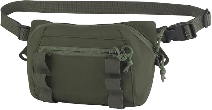 Assault Dangler Pouch with Elastic Loops Panel*2, Hook Loop Tongue for Plate Carrier Chest Rig, Top Arc Opening Half Zip Tactical Fanny Pack Sling Bag Concealed Carry EDC, IFAK Medical Drop Pouch-RG