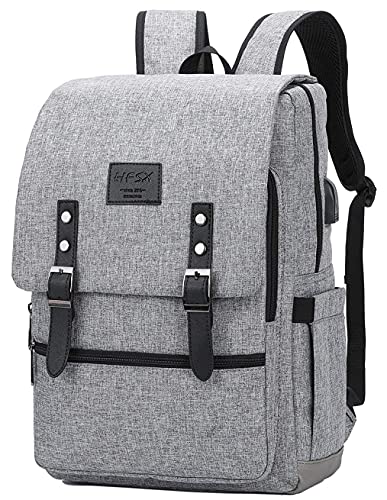 Vintage Backpack Anti Theft Laptop Backpack Men Women Business Travel Computer Backpack School College Bookbag Stylish Water Resistant Vintage Backpack with USB Port Fits 15.6 Inch Laptop Grey