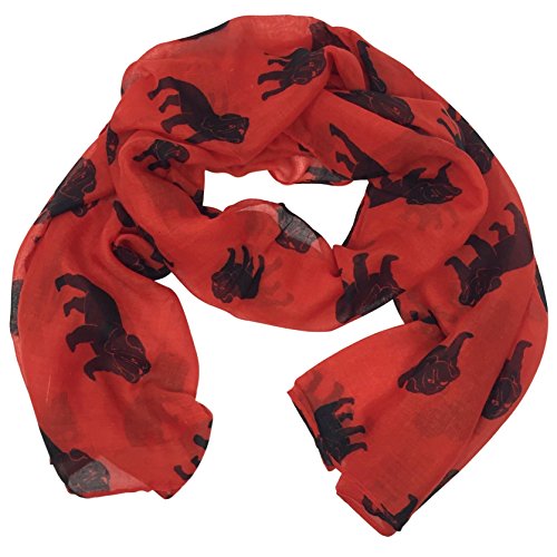 Gypsy Jewels Bulldog Multi Color Lightweight Polyester Long Straight Scarf (Red & Black)