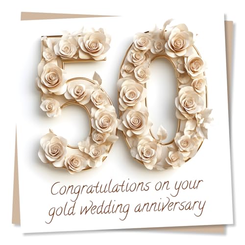 Elegant Happy 50th Anniversary Card for Loved One - 50 Years - Congratulations On Your Gold Wedding - for Friend Relative